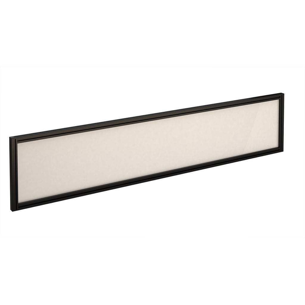 Picture of Straight glazed desktop screen 1800mm x 380mm - polar white with black aluminium frame