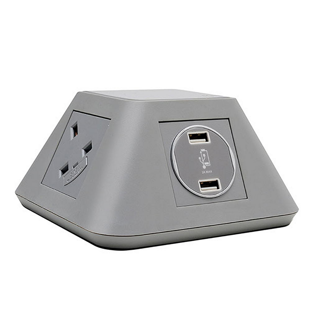 Picture of Inca on-surface power module 2 x UK sockets, 2 x twin USB fast charge - grey