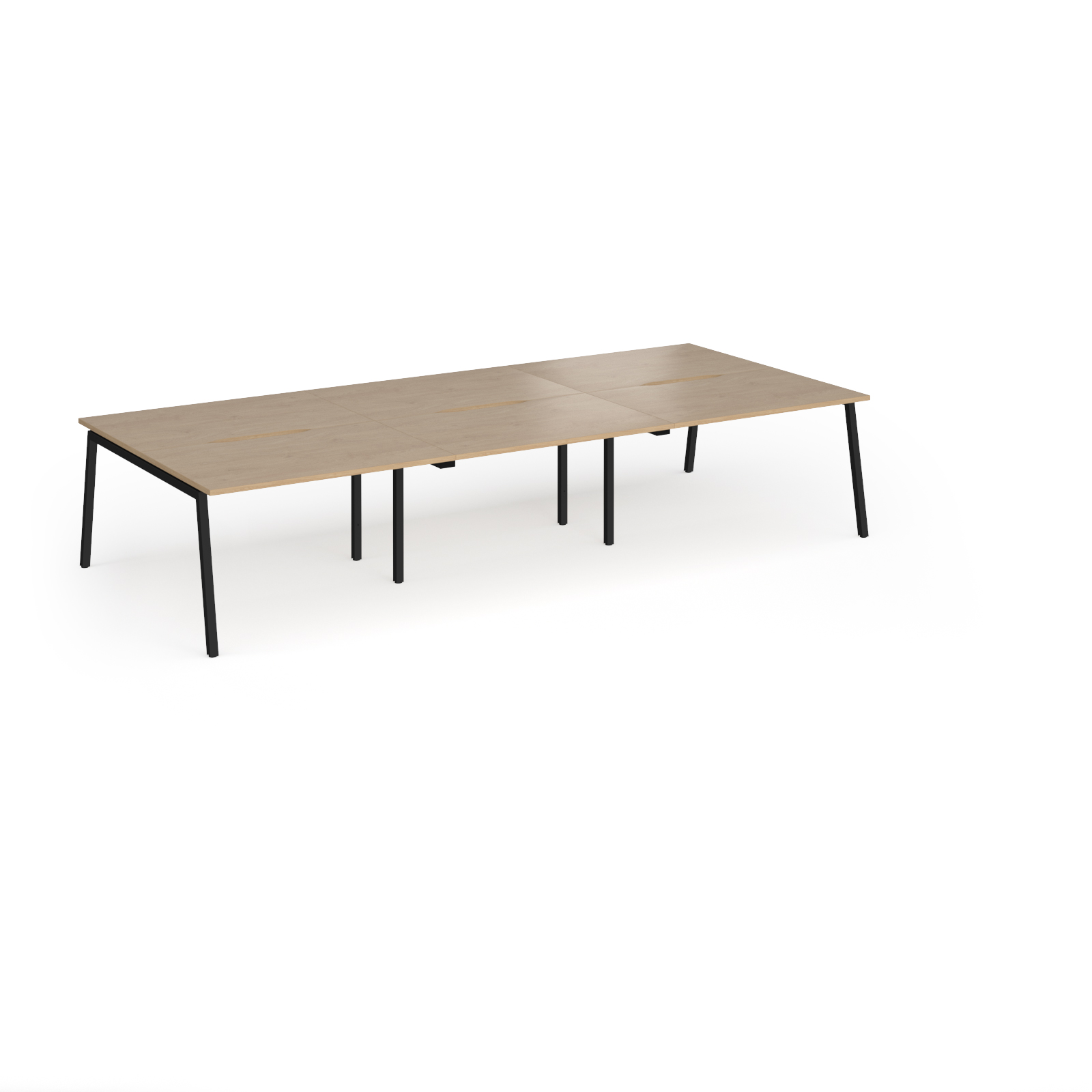 Picture of Connex Angled 3600 x 1600 x 725mm Back to Back Desk ( 6 x 1200mm ) - Black Frame / Kendal Oak Top