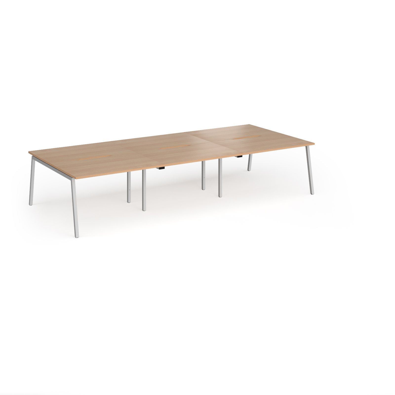 Picture of Connex Angled 3600 x 1600 x 725mm Back to Back Desk ( 6 x 1200mm ) - Silver Frame / Beech Top