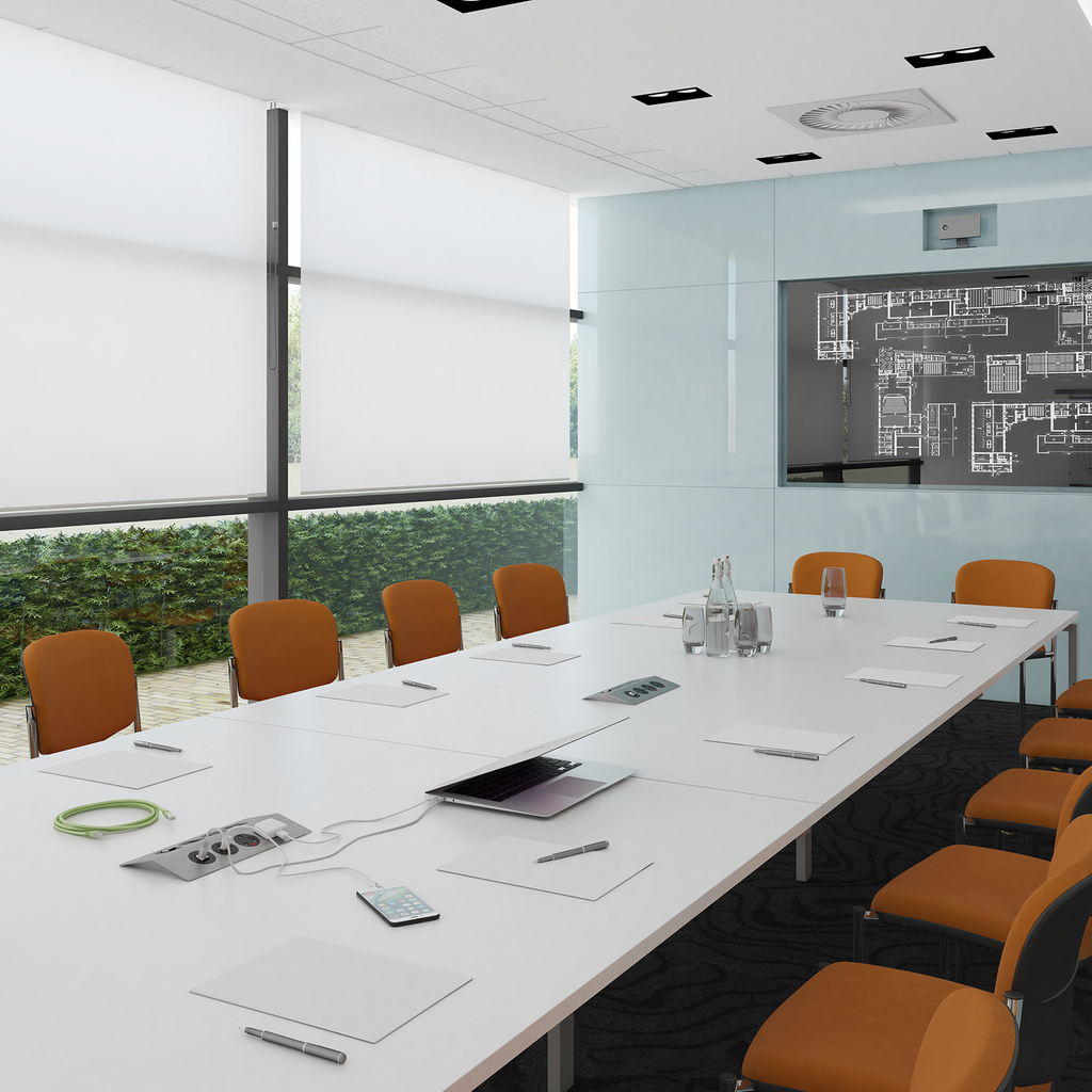 Picture of Adapt boardroom table add on unit 1600mm x 1600mm with central cutout 272mm x 132mm - white frame, white top