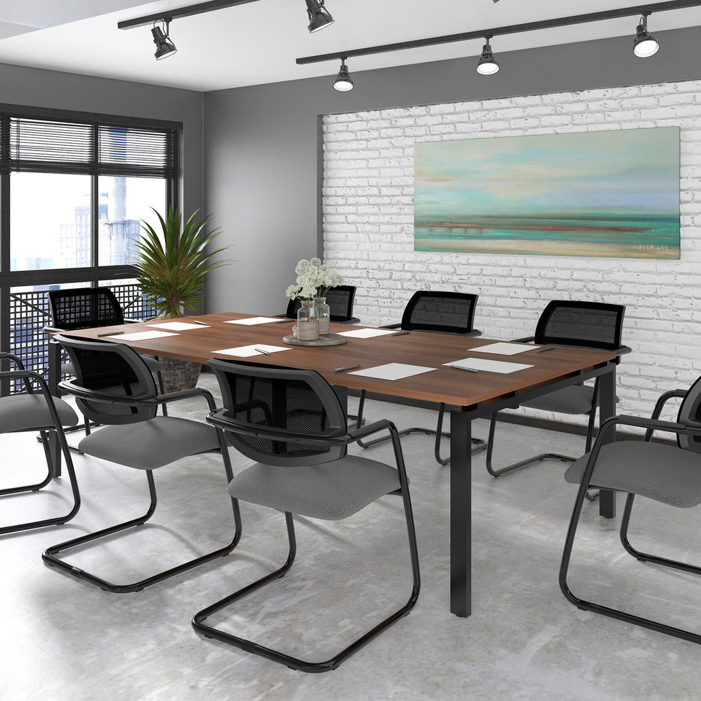 Picture of Adapt square boardroom table 1600mm x 1600mm with central cutout 272mm x 132mm - white frame, white top