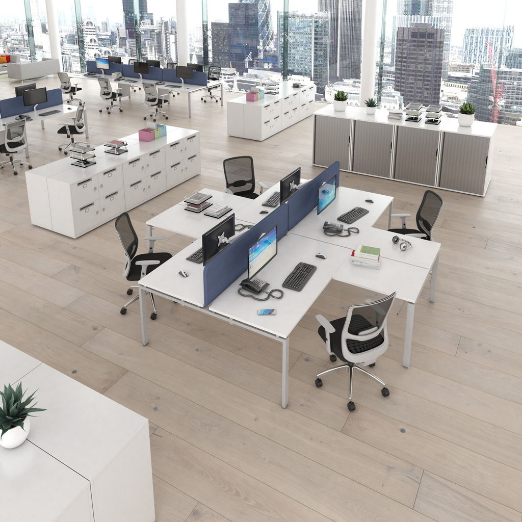 Picture of Adapt desk 1400mm x 800mm with 800mm return desk - white frame, grey oak top