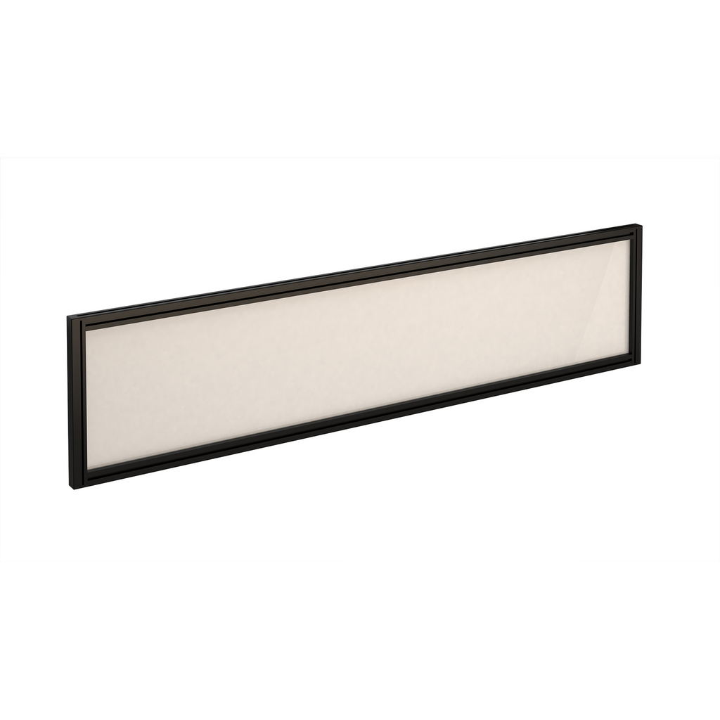 Picture of Straight glazed desktop screen 1600mm x 380mm - polar white with black aluminium frame