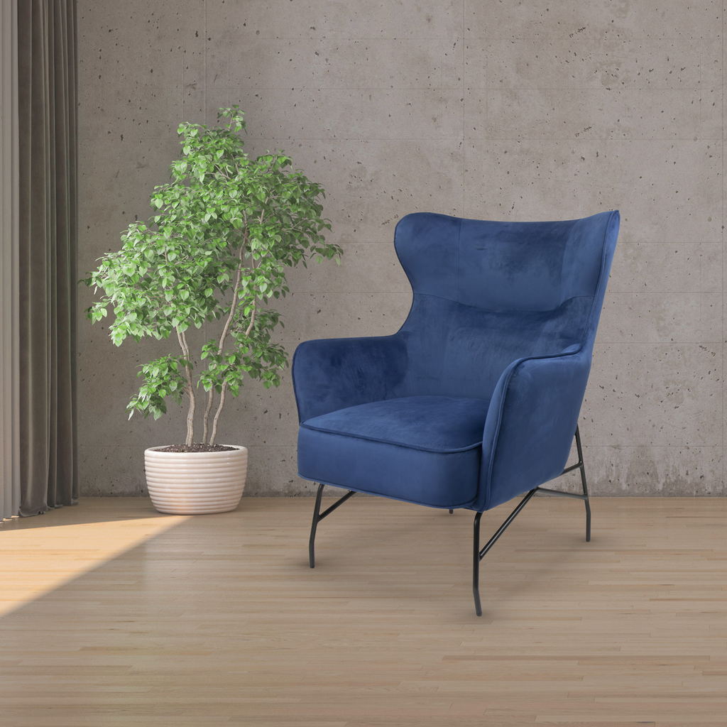 Picture of Alpha high back lounge chair with black metal frame - dark blue