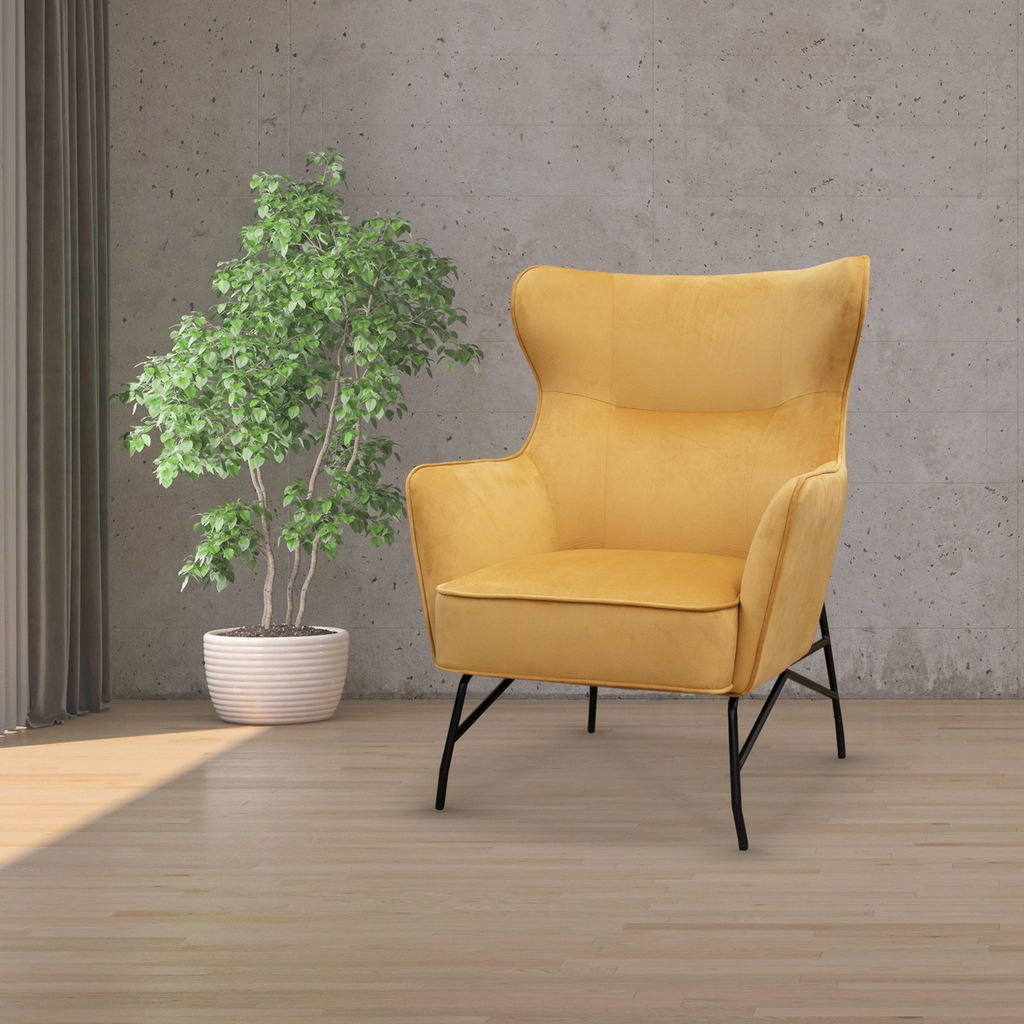 Picture of Alpha high back lounge chair with black metal frame - mustard