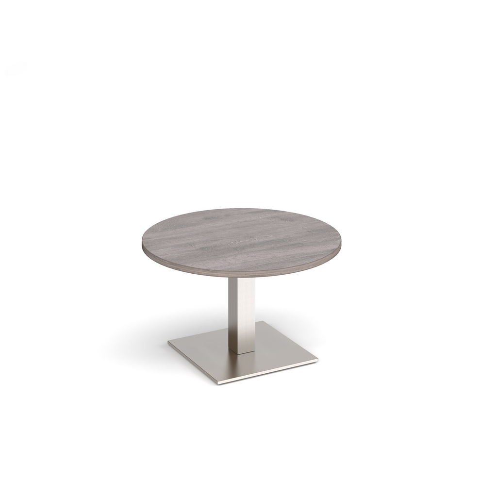 Picture of Brescia circular coffee table with flat square brushed steel base 800mm - grey oak