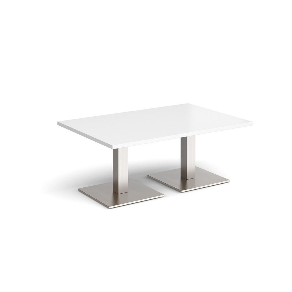 Picture of Brescia rectangular coffee table with flat square brushed steel bases 1200mm x 800mm - white
