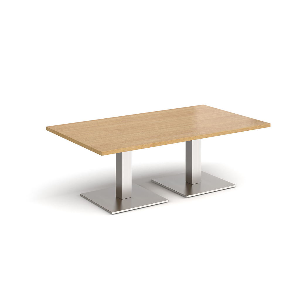 Picture of Brescia rectangular coffee table with flat square brushed steel bases 1400mm x 800mm - oak