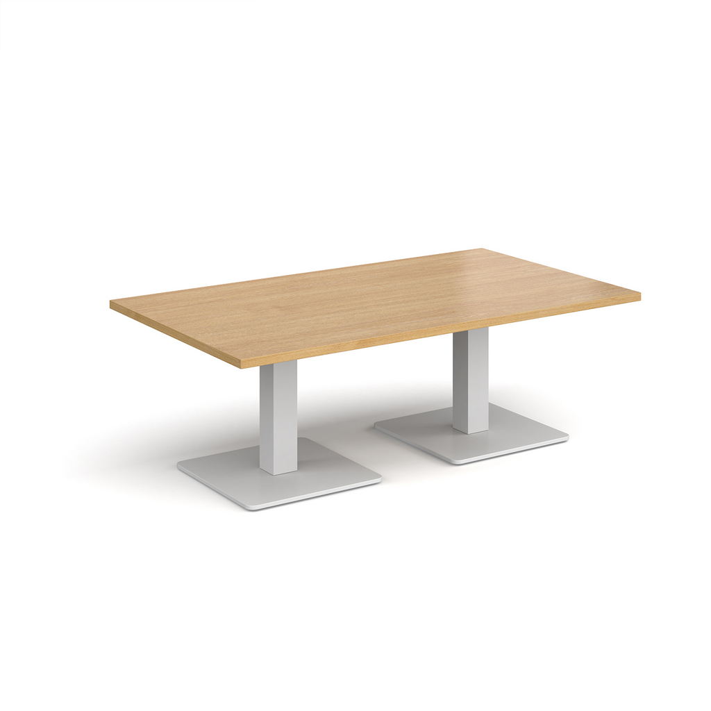 Picture of Brescia rectangular coffee table with flat square white bases 1400mm x 800mm - oak