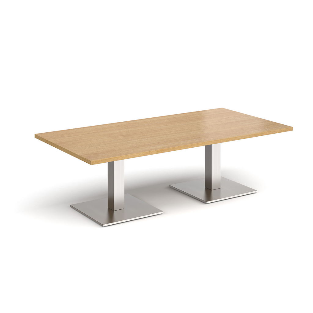 Picture of Brescia rectangular coffee table with flat square brushed steel bases 1600mm x 800mm - oak