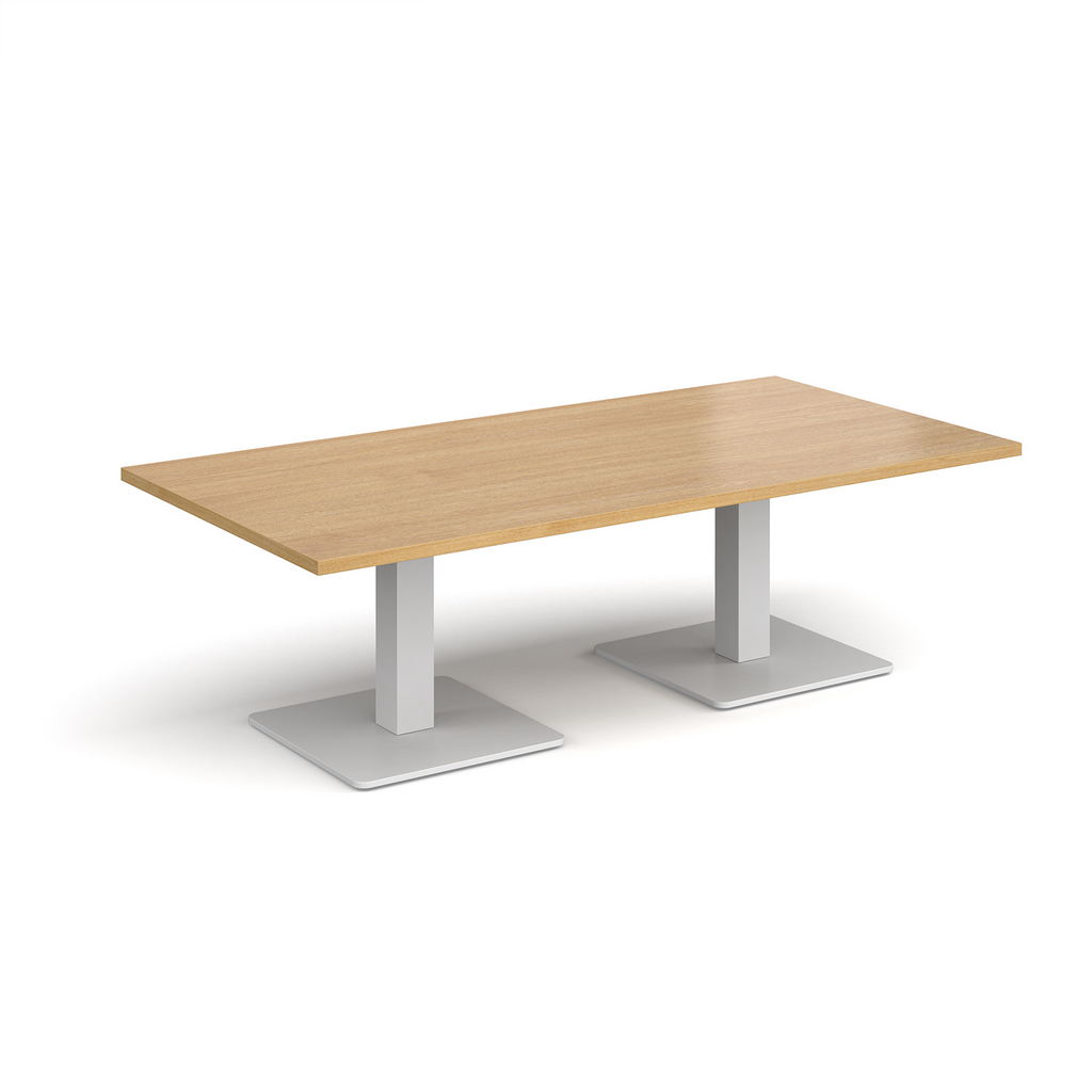 Picture of Brescia rectangular coffee table with flat square white bases 1600mm x 800mm - oak