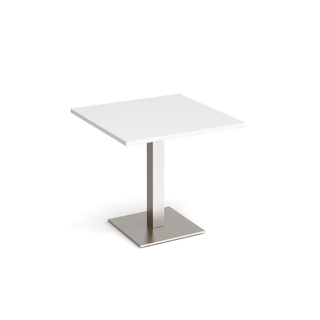 Picture of Brescia square dining table with flat square brushed steel base 800mm - white