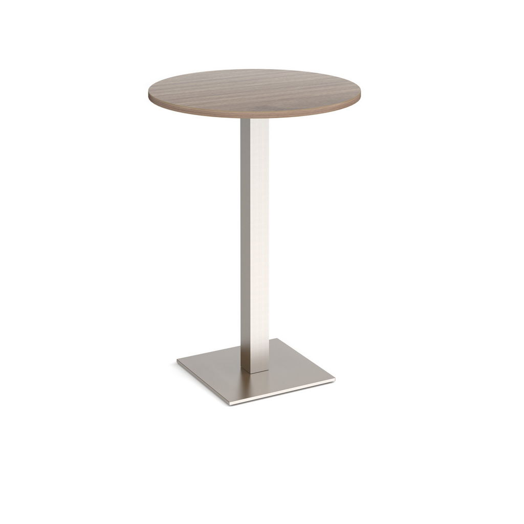 Picture of Brescia circular poseur table with flat square brushed steel base 800mm - barcelona walnut