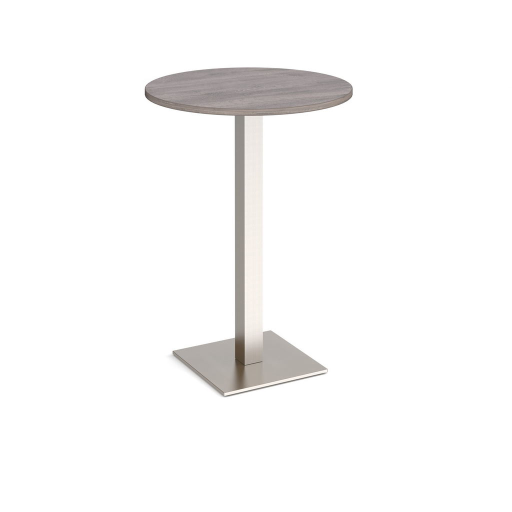 Picture of Brescia circular poseur table with flat square brushed steel base 800mm - grey oak