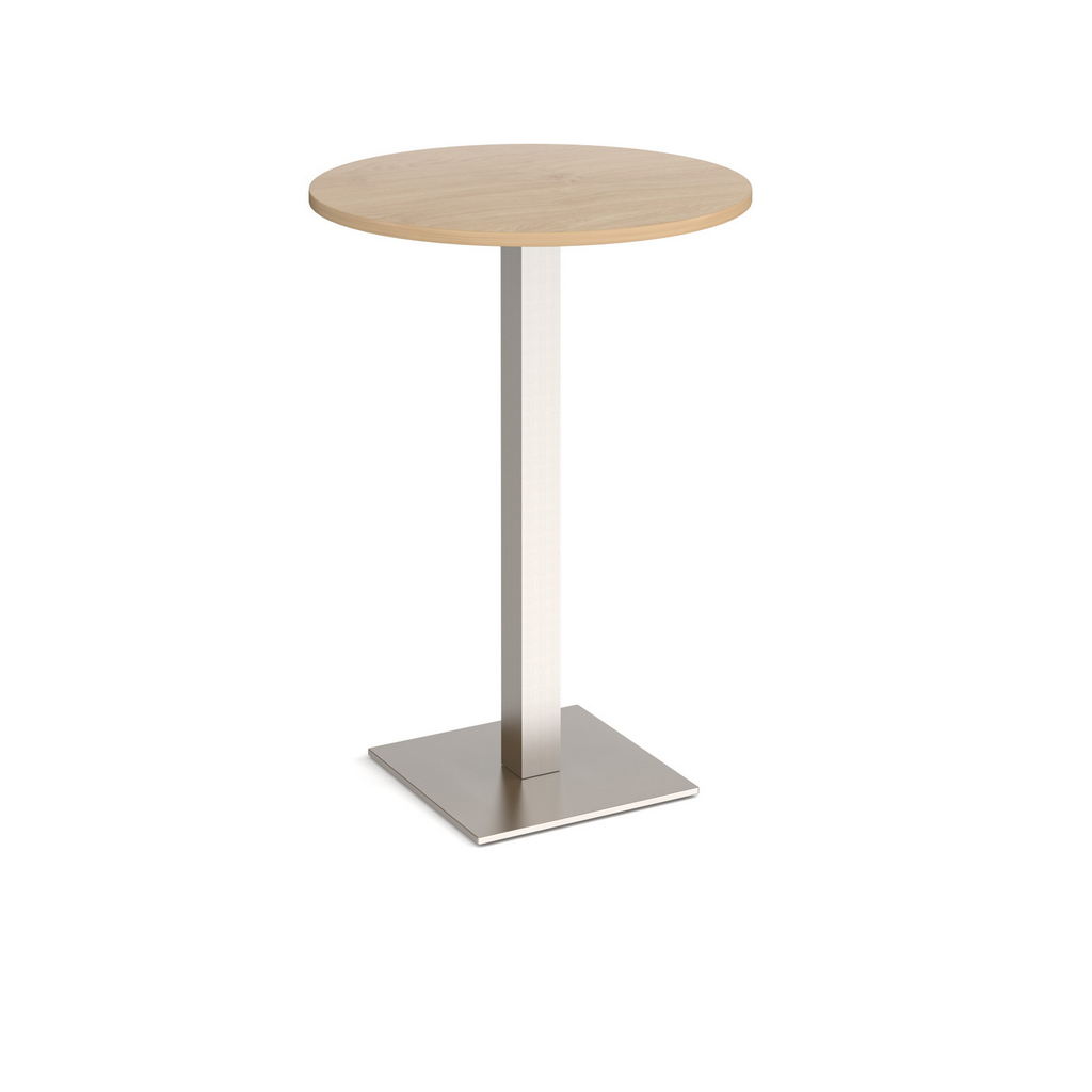Picture of Brescia circular poseur table with flat square brushed steel base 800mm - kendal oak