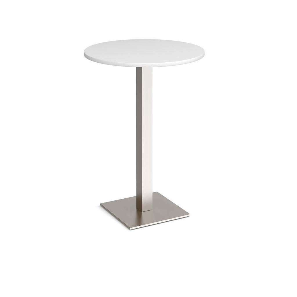 Picture of Brescia circular poseur table with flat square brushed steel base 800mm - white