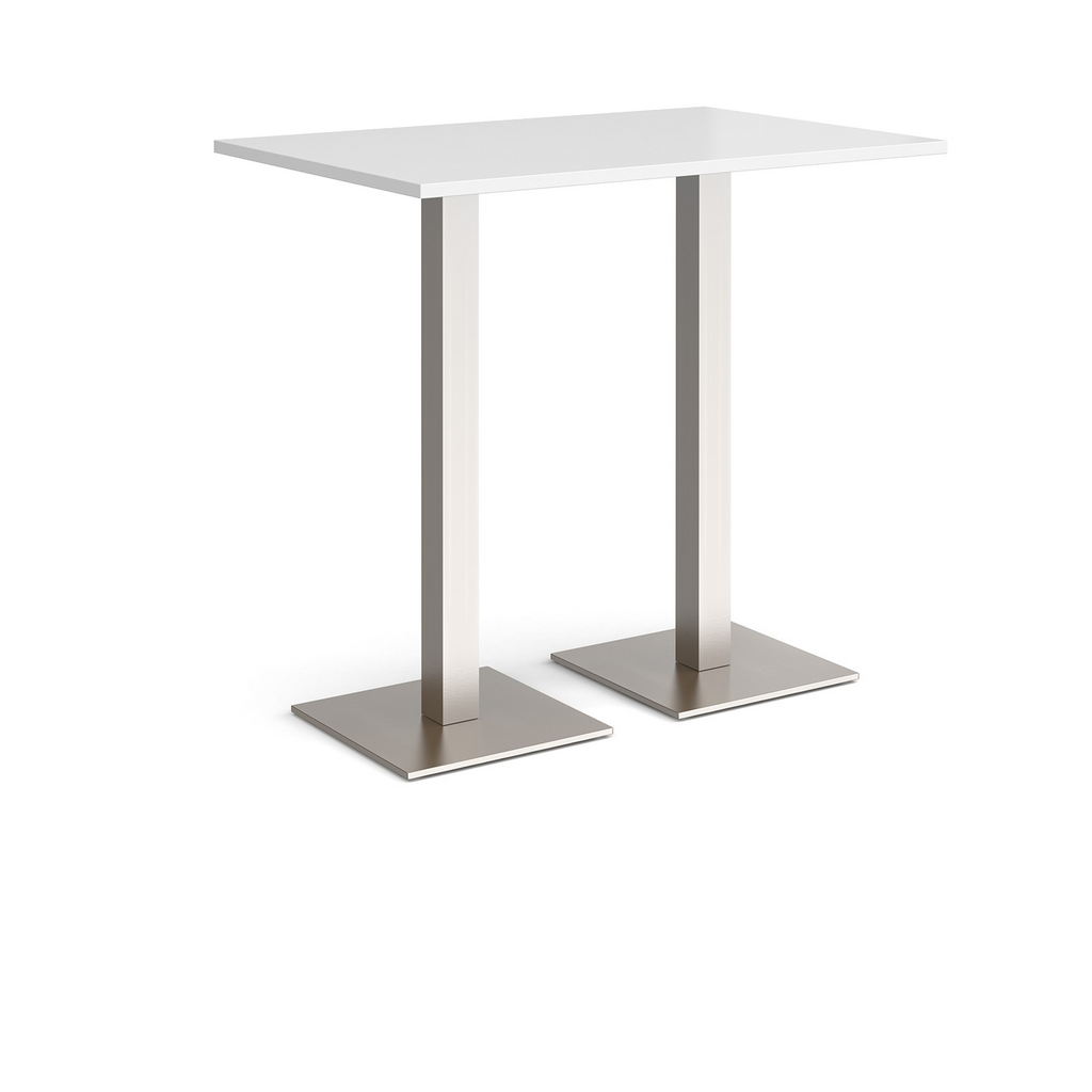 Picture of Brescia rectangular poseur table with flat square brushed steel bases 1200mm x 800mm - white