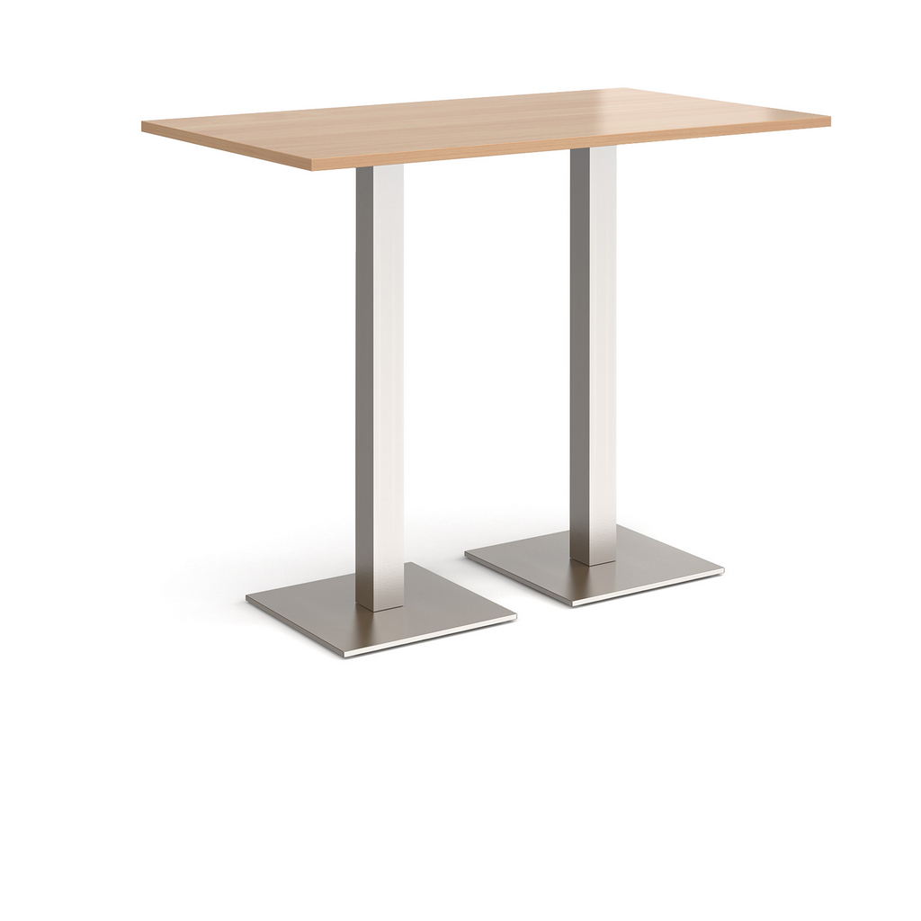 Picture of Brescia rectangular poseur table with flat square brushed steel bases 1400mm x 800mm - beech