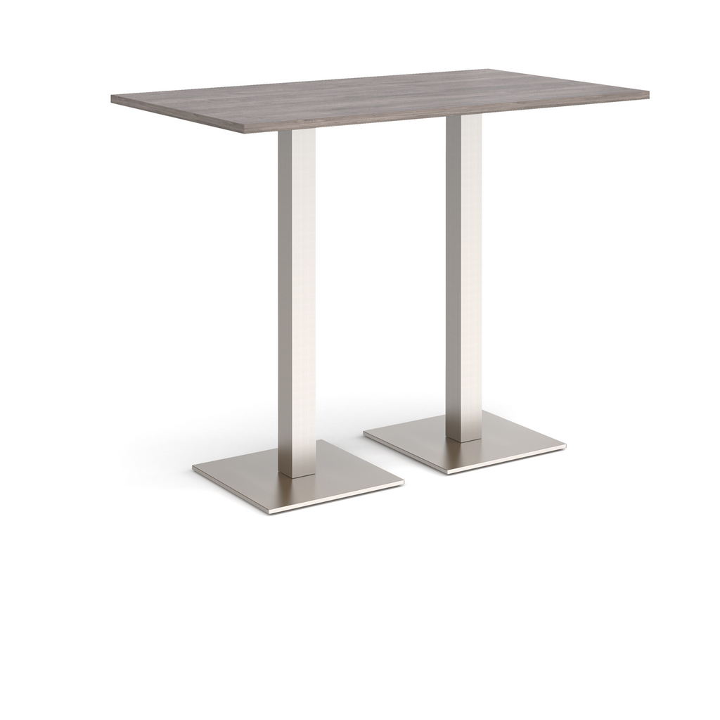 Picture of Brescia rectangular poseur table with flat square brushed steel bases 1400mm x 800mm - grey oak