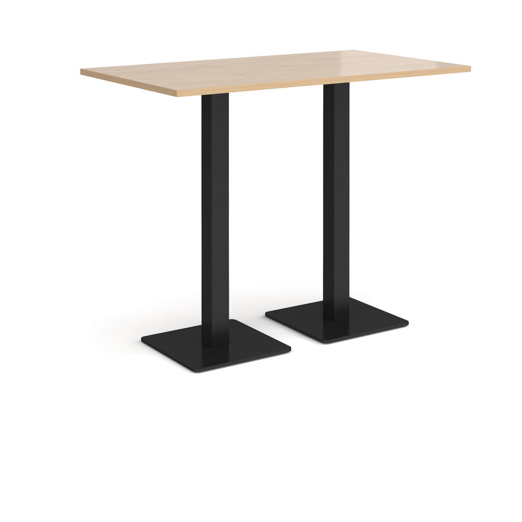 Picture of Brescia rectangular poseur table with flat square black bases 1400mm x 800mm - kendal oak