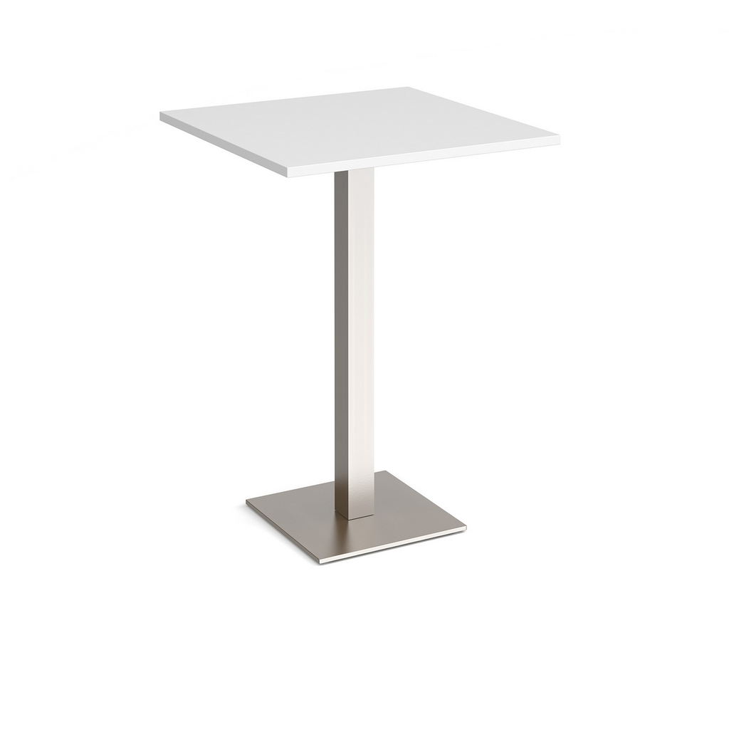 Picture of Brescia square poseur table with flat square brushed steel base 800mm - white