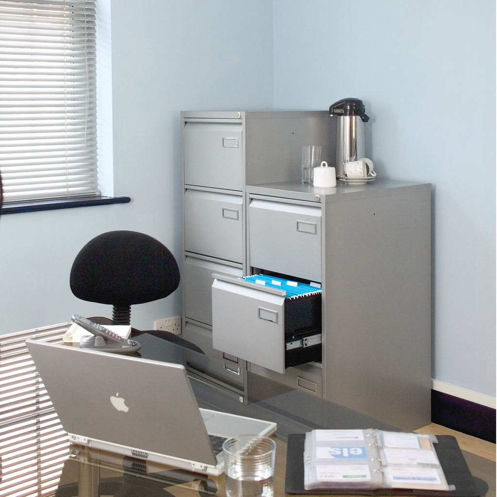 Picture of Bisley steel 3 drawer public sector contract filing cabinet 1016mm high - goose grey