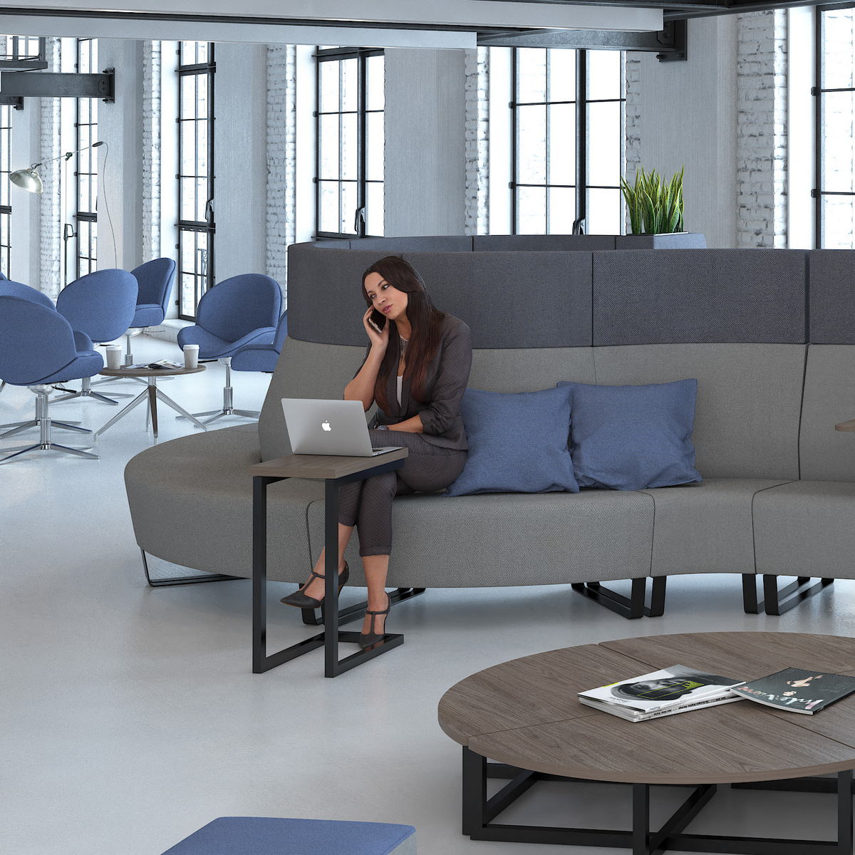 Picture of Buddy laptop table with white frame and oblong top - Kendal oak