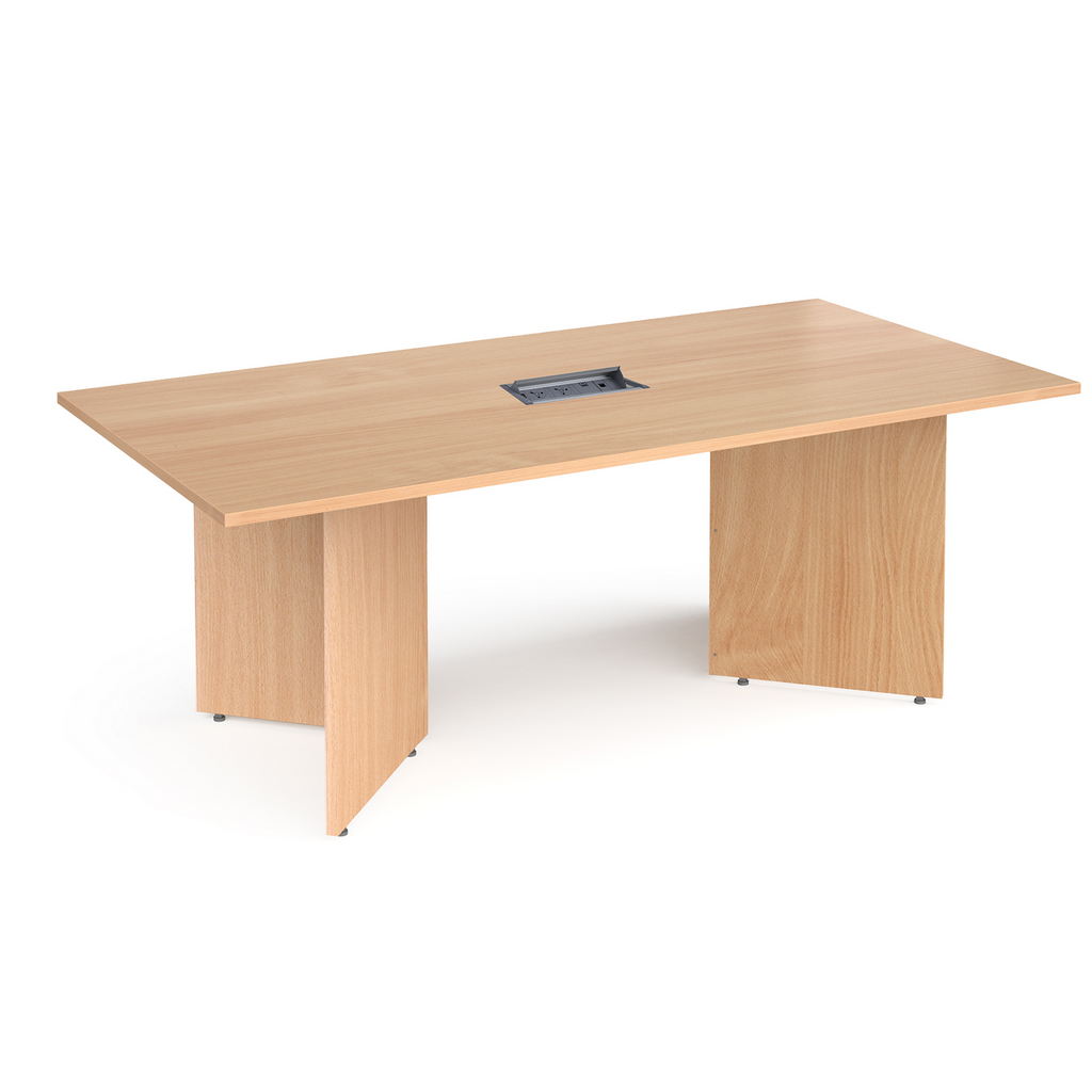 Picture of Arrow head leg rectangular boardroom table 2000mm x 1000mm in beech with central cutout and Aero power module