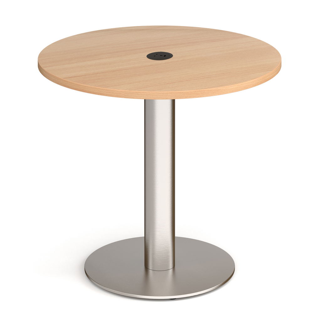 Picture of Monza circular dining table 800mm in beech with central circular cutout and Ion power module in black