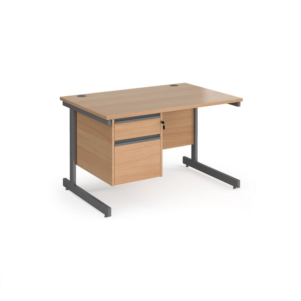 Picture of Contract 25 straight desk with 2 drawer pedestal and graphite cantilever leg 1200mm x 800mm - beech top