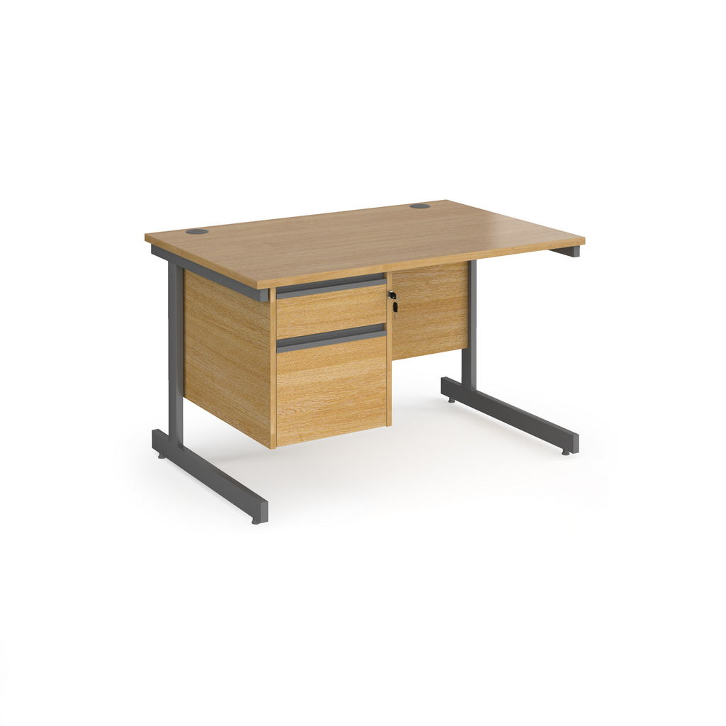 Picture of Contract 25 straight desk with 2 drawer pedestal and graphite cantilever leg 1200mm x 800mm - oak top