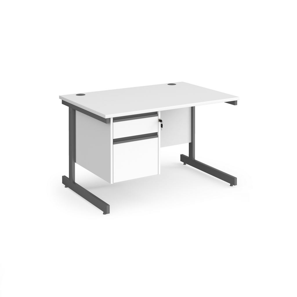 Picture of Contract 25 straight desk with 2 drawer pedestal and graphite cantilever leg 1200mm x 800mm - white top