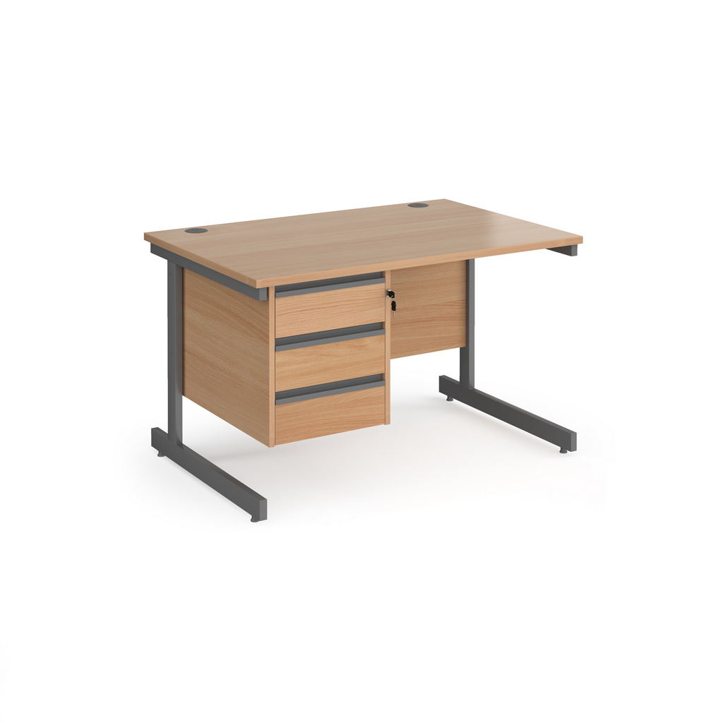 Picture of Contract 25 straight desk with 3 drawer pedestal and graphite cantilever leg 1200mm x 800mm - beech top