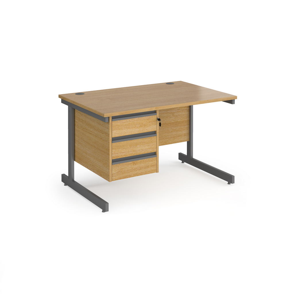 Picture of Contract 25 straight desk with 3 drawer pedestal and graphite cantilever leg 1200mm x 800mm - oak top