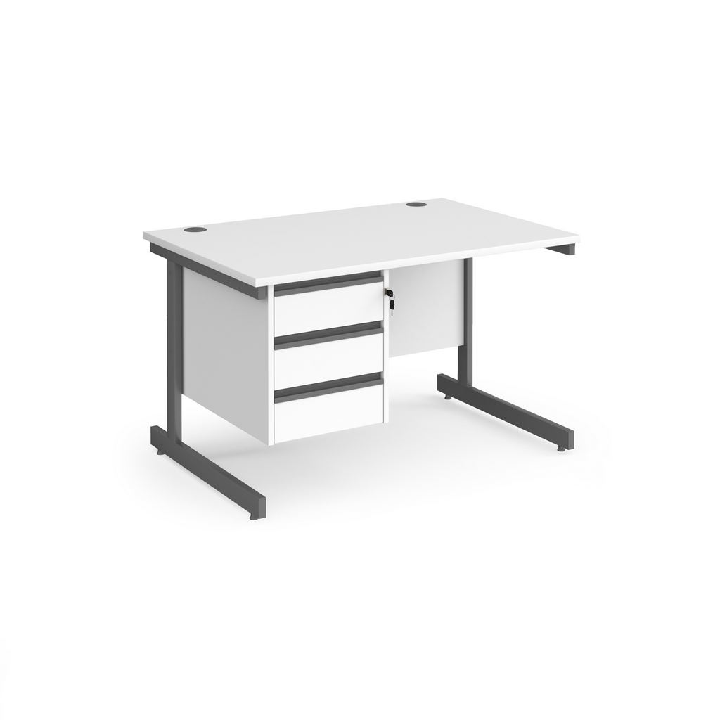 Picture of Contract 25 straight desk with 3 drawer pedestal and graphite cantilever leg 1200mm x 800mm - white top