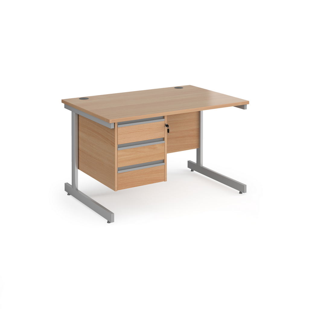 Picture of Contract 25 straight desk with 3 drawer pedestal and silver cantilever leg 1200mm x 800mm - beech top