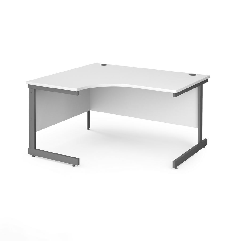 Picture of Contract 25 left hand ergonomic desk with graphite cantilever leg 1400mm - white top