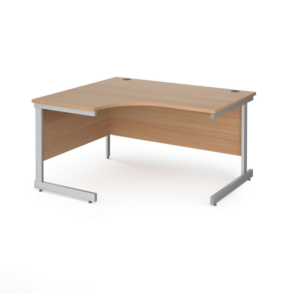 Picture of Contract 25 left hand ergonomic desk with silver cantilever leg 1400mm - beech top