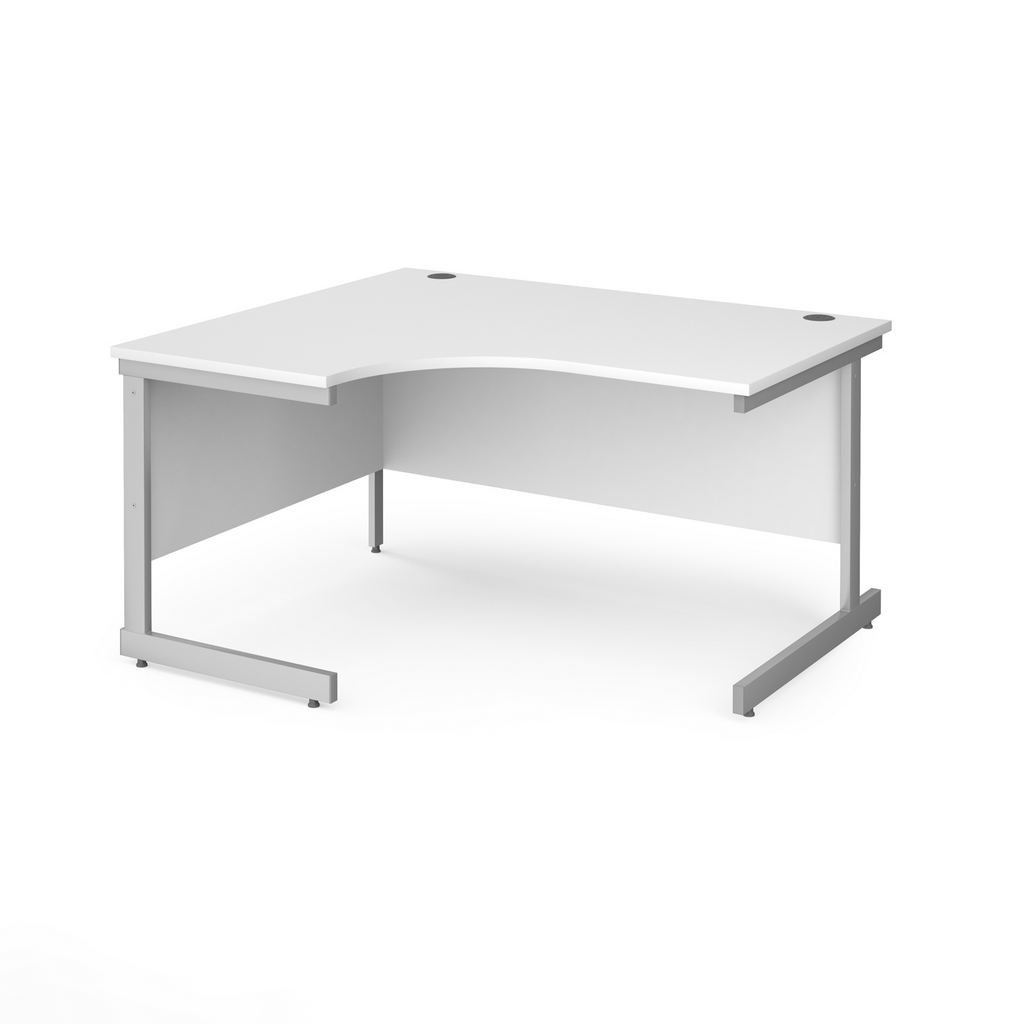 Picture of Contract 25 left hand ergonomic desk with silver cantilever leg 1400mm - white top