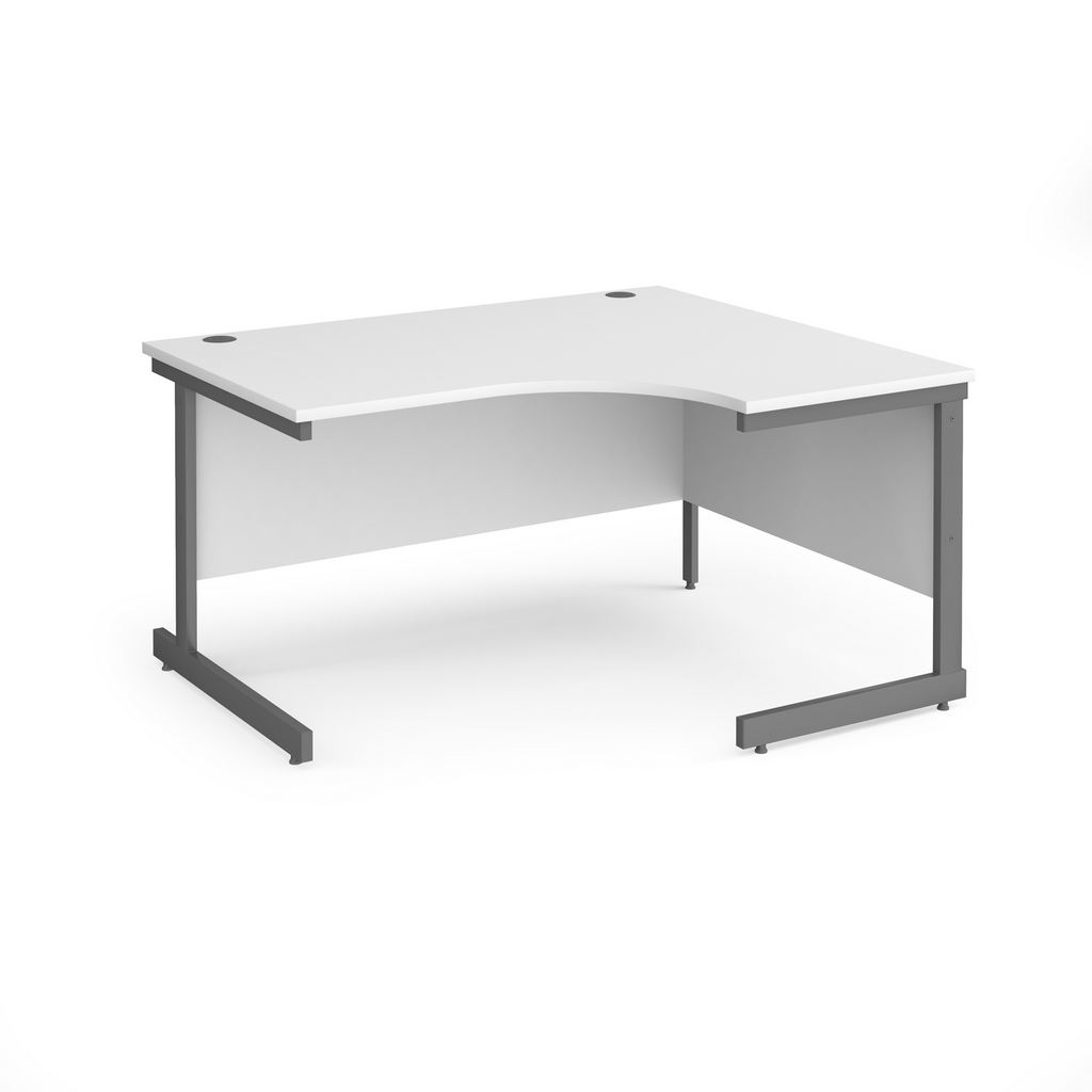 Picture of Contract 25 right hand ergonomic desk with graphite cantilever leg 1400mm - white top