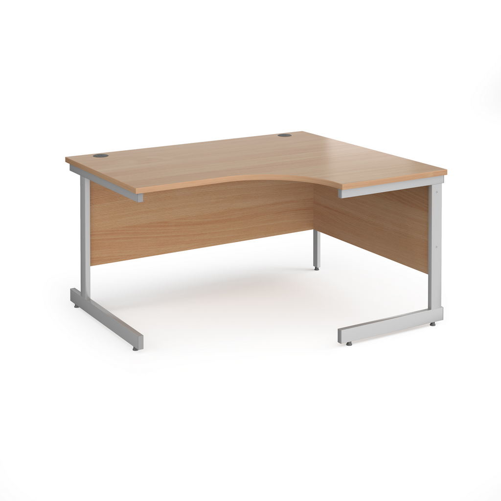 Picture of Contract 25 right hand ergonomic desk with silver cantilever leg 1400mm - beech top