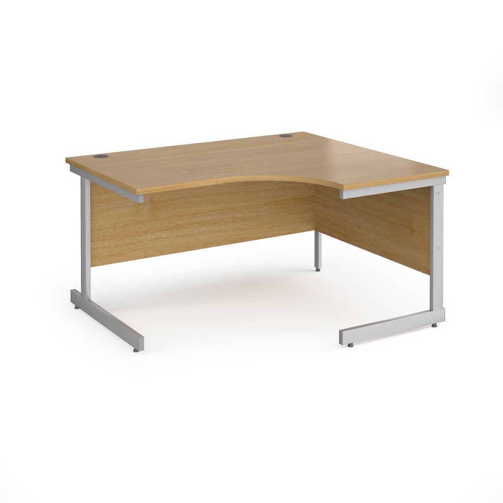 Picture of Contract 25 right hand ergonomic desk with silver cantilever leg 1400mm - oak top