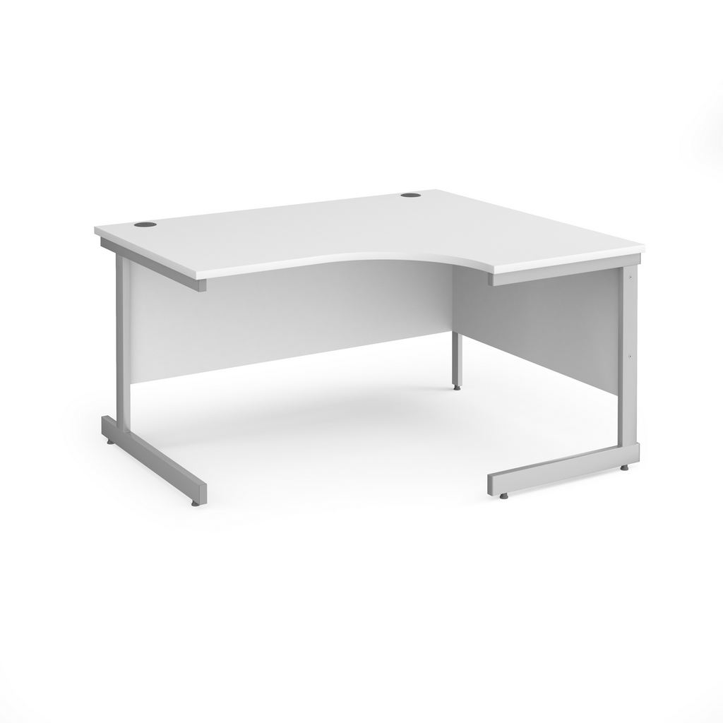 Picture of Contract 25 right hand ergonomic desk with silver cantilever leg 1400mm - white top