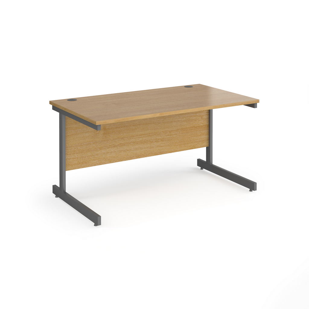 Picture of Contract 25 straight desk with graphite cantilever leg 1400mm x 800mm - oak top