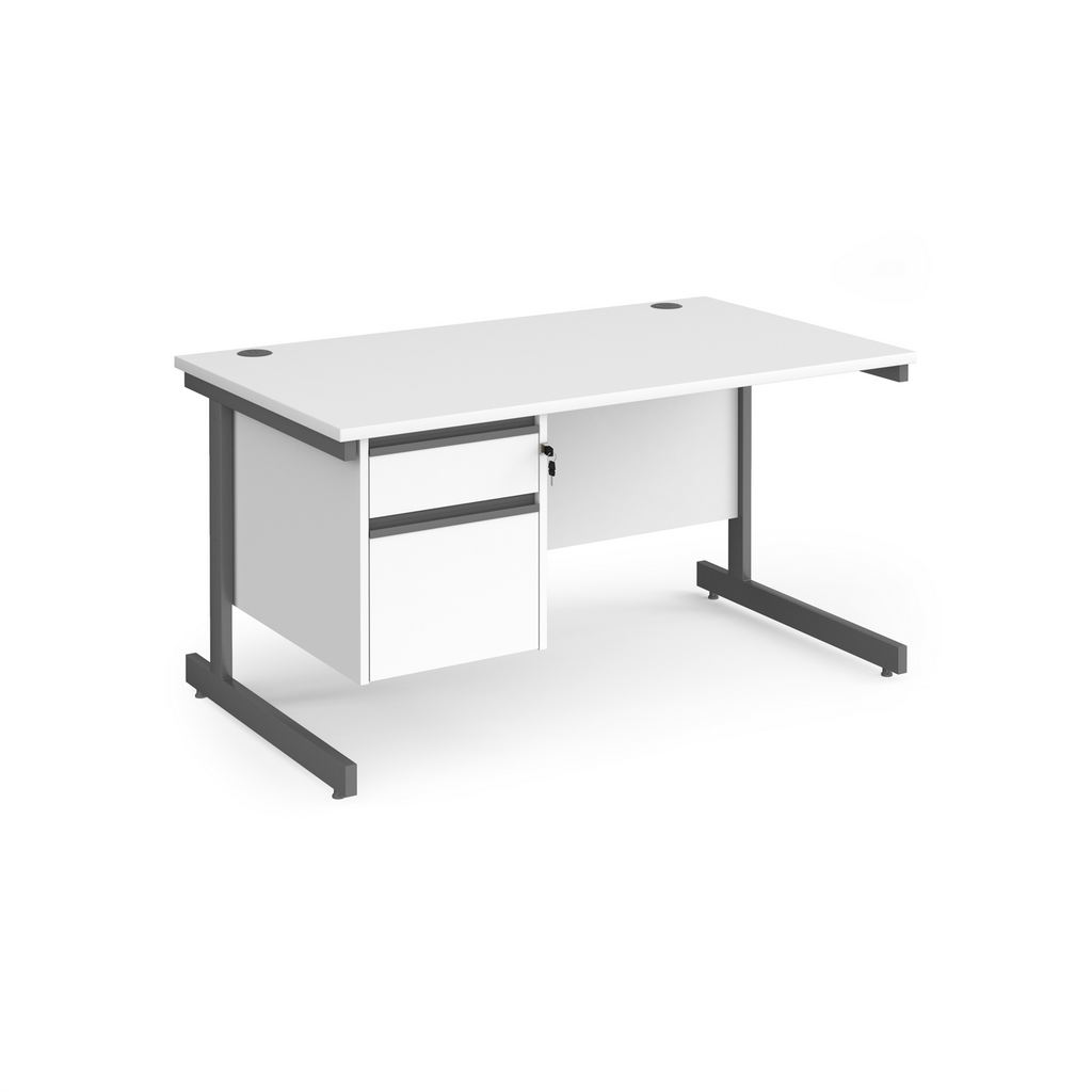 Picture of Contract 25 straight desk with 2 drawer pedestal and graphite cantilever leg 1400mm x 800mm - white top