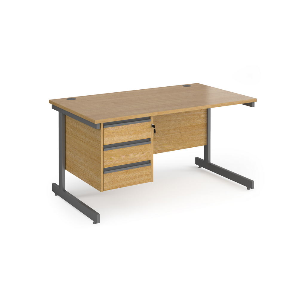 Picture of Contract 25 straight desk with 3 drawer pedestal and graphite cantilever leg 1400mm x 800mm - oak top