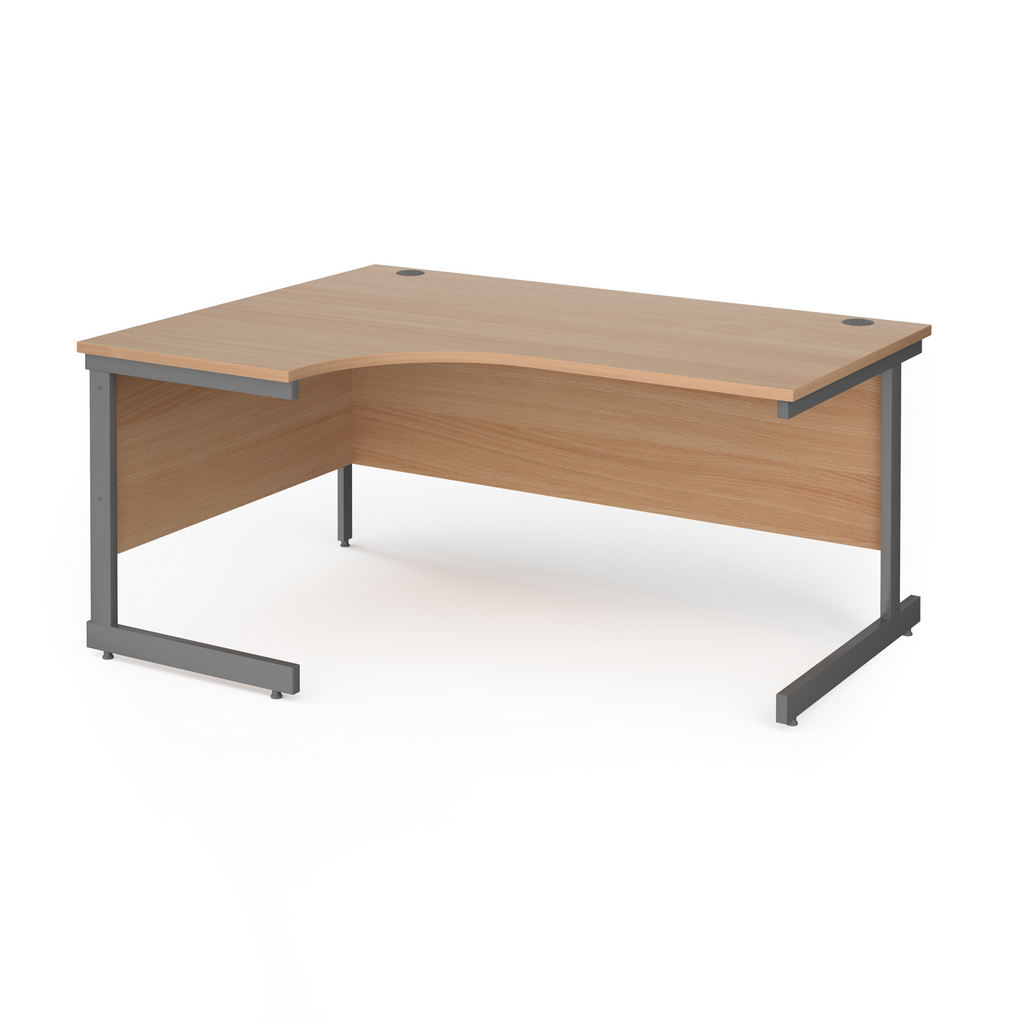 Picture of Contract 25 left hand ergonomic desk with graphite cantilever leg 1600mm - beech top