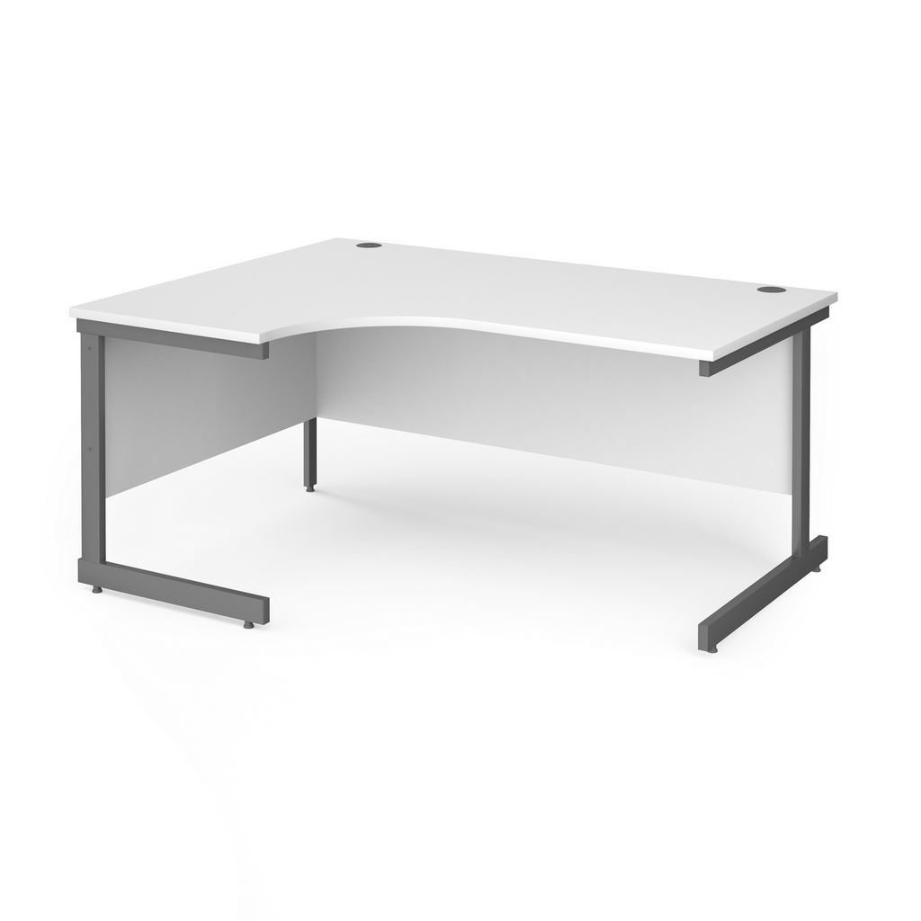 Picture of Contract 25 left hand ergonomic desk with graphite cantilever leg 1600mm - white top