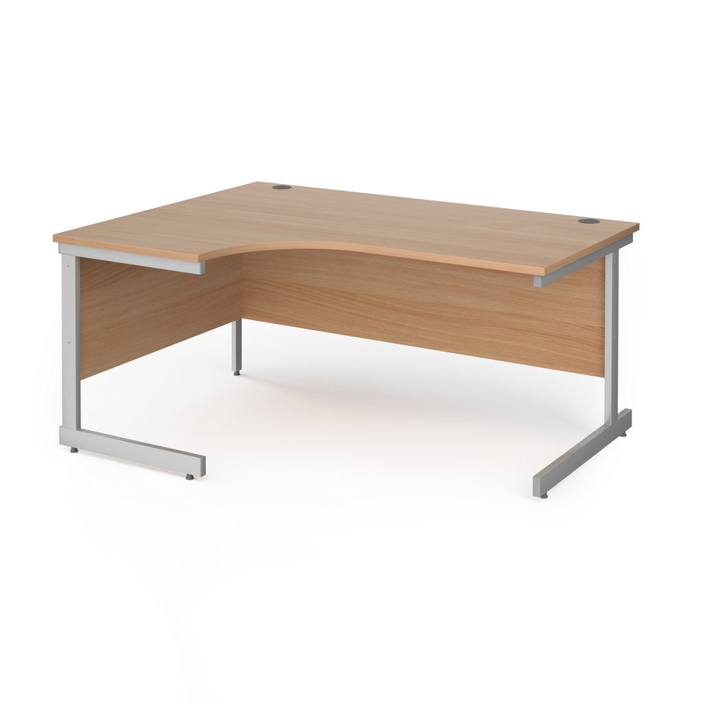 Picture of Contract 25 left hand ergonomic desk with silver cantilever leg 1600mm - beech top